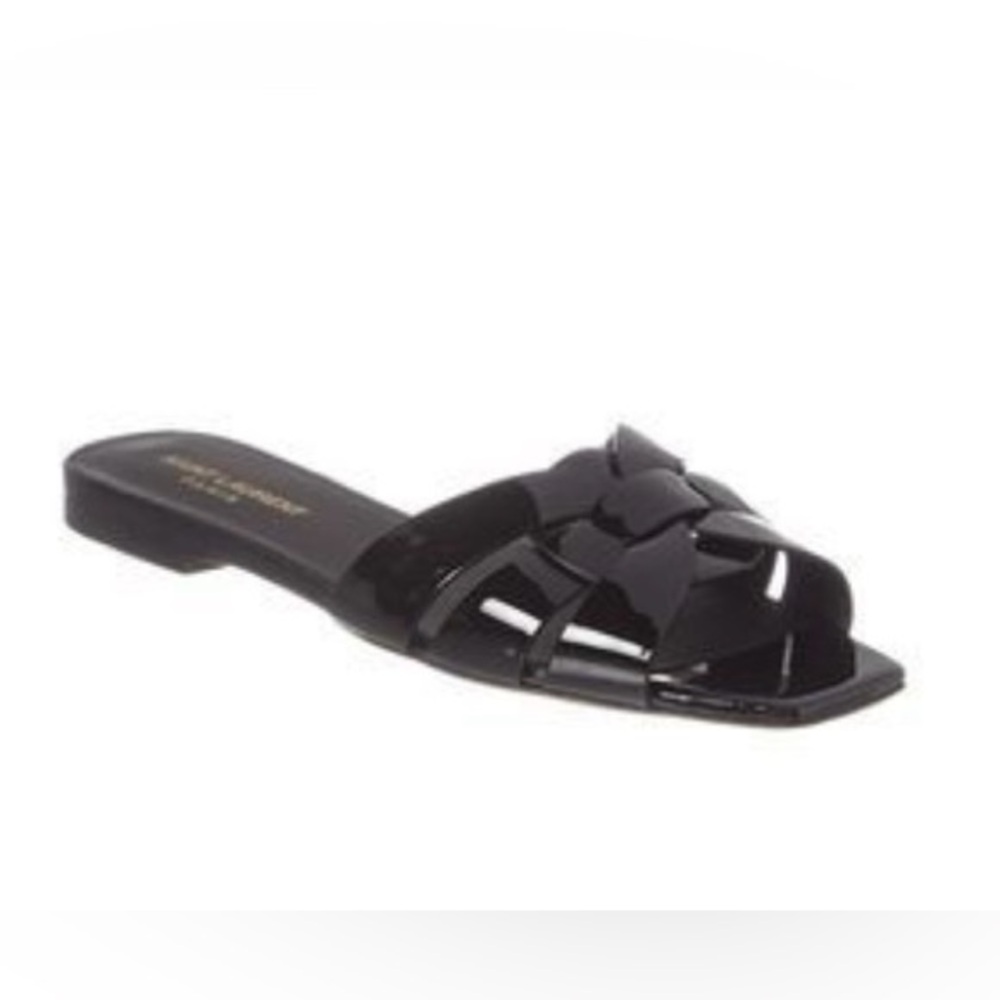 SAINT LAURENT
Tribute Black Patent Leather Flat Sandal